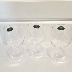Ralph Lauren Crystal Water Goblets Set of 3 Ribbed Pedestal Base Clear RL Home